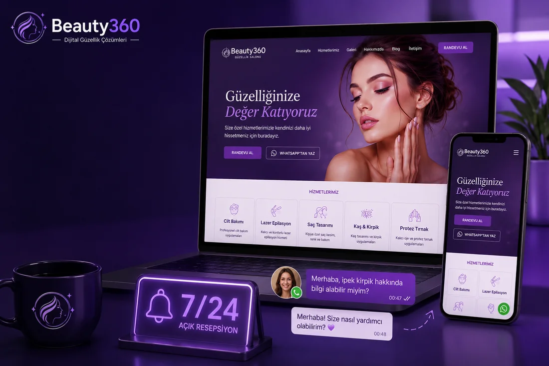 Beauty360 paketleriyle hazırlanan güzellik salonu web sitesi örneği