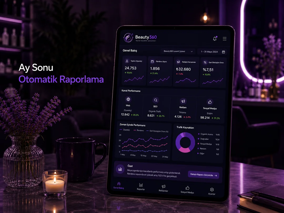 Güzellik salonunun tüm dijital verilerini tek ekranda toplayan rapor