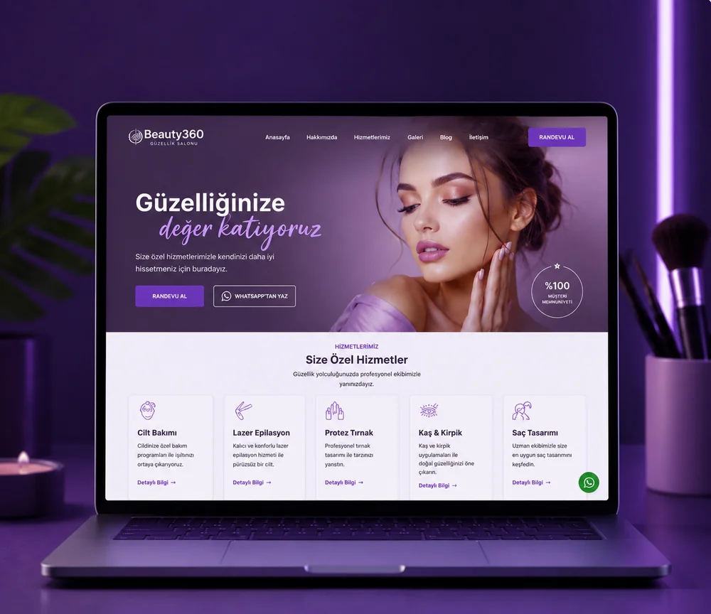 Beauty360 ile hazırlanan güzellik salonu web sitesi örneği